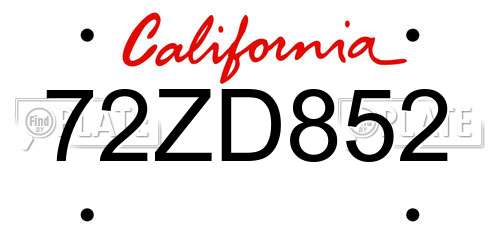 72ZD852 California License Plate