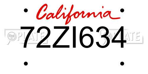 72ZI634 California License Plate