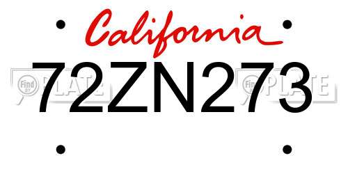 72ZN273 California License Plate