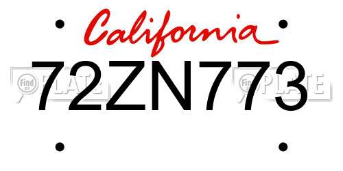 72ZN773 California License Plate