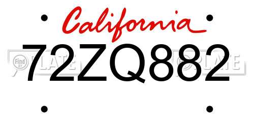 72ZQ882 California License Plate