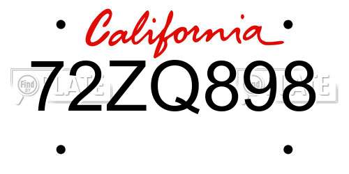 72ZQ898 California License Plate