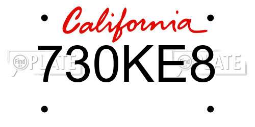 730KE8 California License Plate