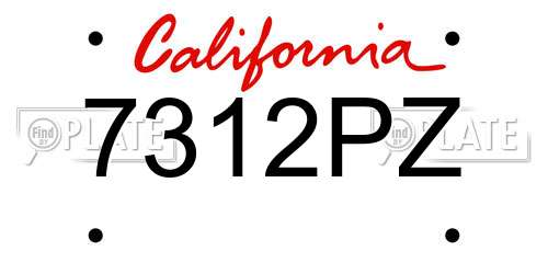7312PZ California License Plate