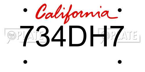 734DH7 California License Plate