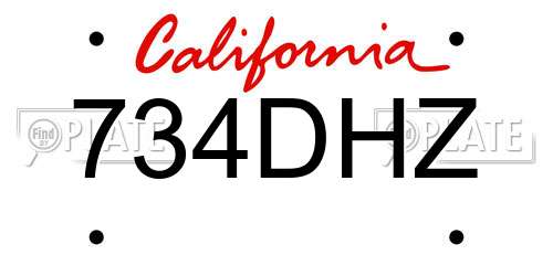 734DHZ California License Plate