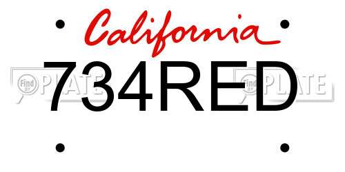 734RED California License Plate
