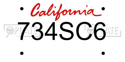 734SC6 California License Plate