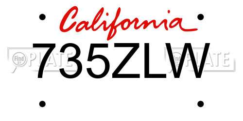 735ZLW California License Plate