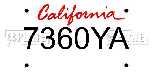7360YA California License Plate
