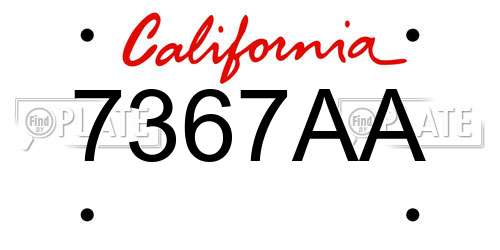 7367AA California License Plate