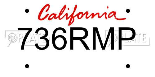 736RMP California License Plate