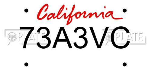 73A3VC California License Plate