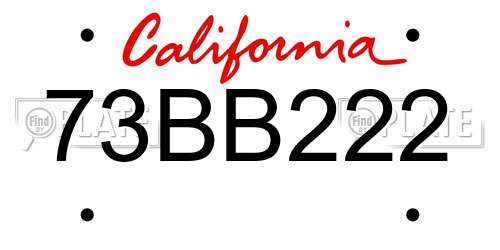 73BB222 California License Plate