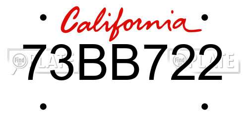 73BB722 California License Plate