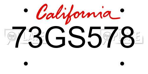 73GS578 California License Plate