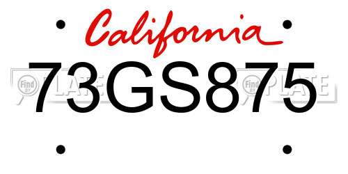 73GS875 California License Plate