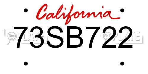 73SB722 California License Plate