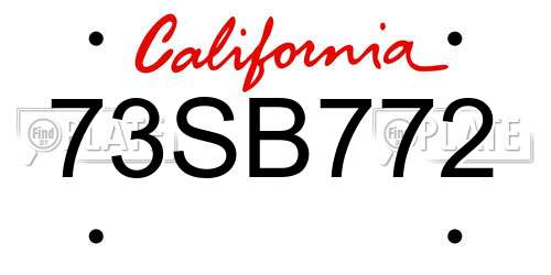 73SB772 California License Plate