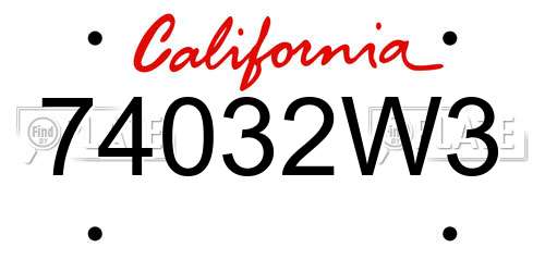74032W3 California License Plate