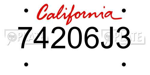 74206J3 California License Plate