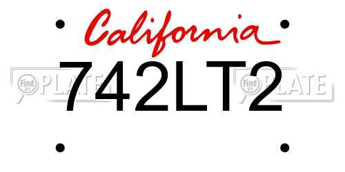 742LT2 California License Plate