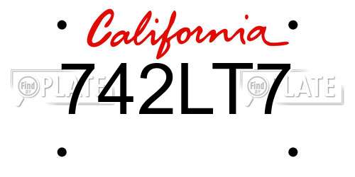 742LT7 California License Plate