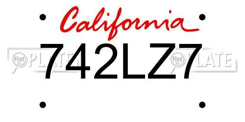 742LZ7 California License Plate