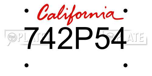 742P54 California License Plate