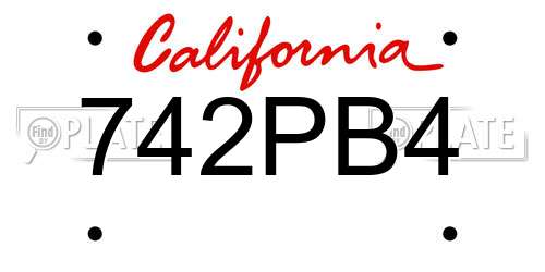742PB4 California License Plate