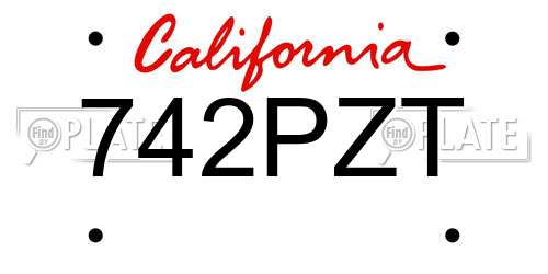 742PZT California License Plate