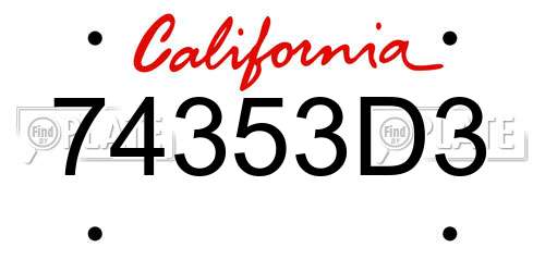 74353D3 California License Plate