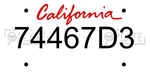 74467D3 California License Plate