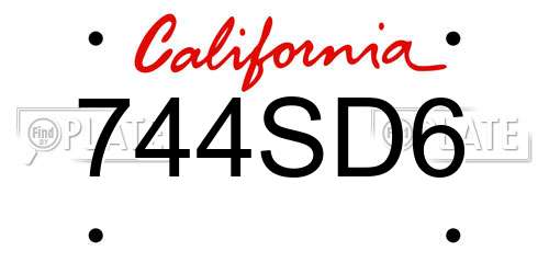 744SD6 California License Plate