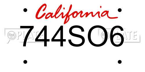 744SO6 California License Plate