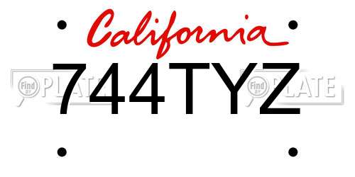 744TYZ California License Plate