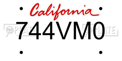 744VM0 California License Plate
