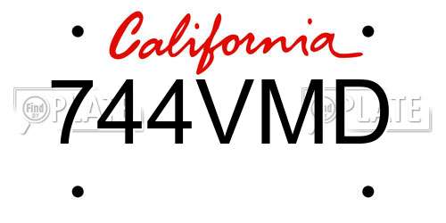 744VMD California License Plate