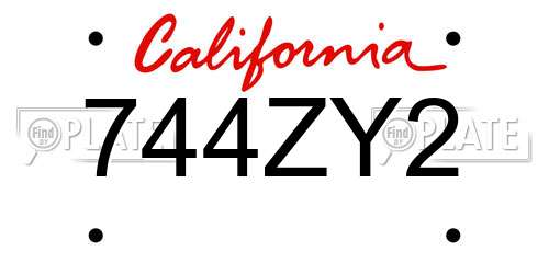744ZY2 California License Plate