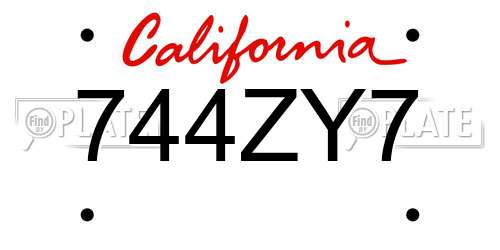744ZY7 California License Plate