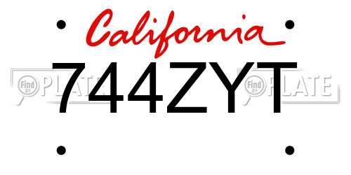 744ZYT California License Plate