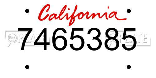 7465385 California License Plate