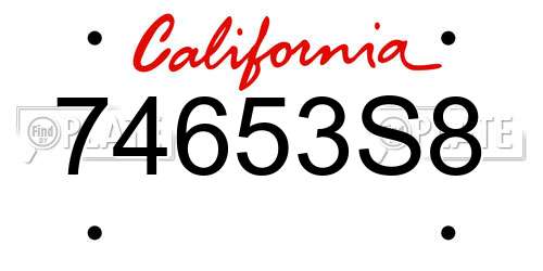 74653S8 California License Plate