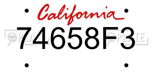 74658F3 California License Plate
