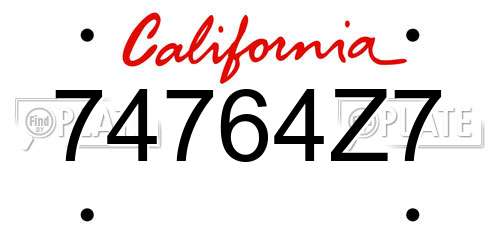 74764Z7 California License Plate