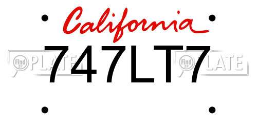 747LT7 California License Plate