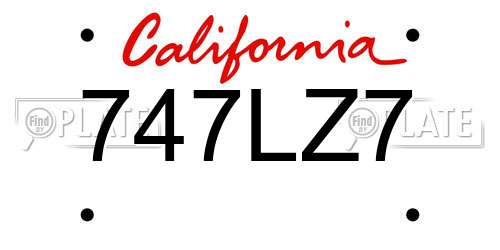 747LZ7 California License Plate