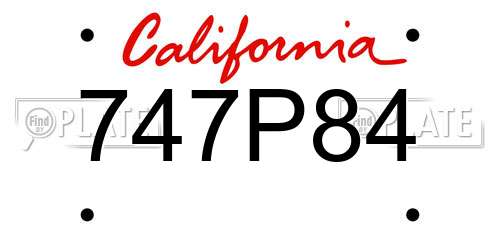 747P84 California License Plate
