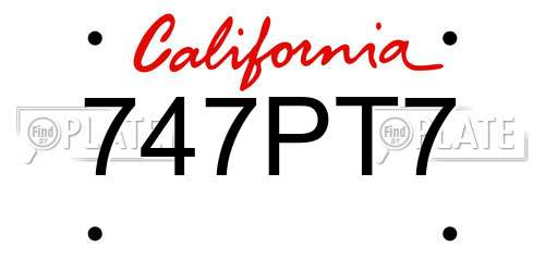 747PT7 California License Plate
