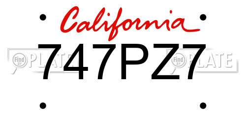 747PZ7 California License Plate